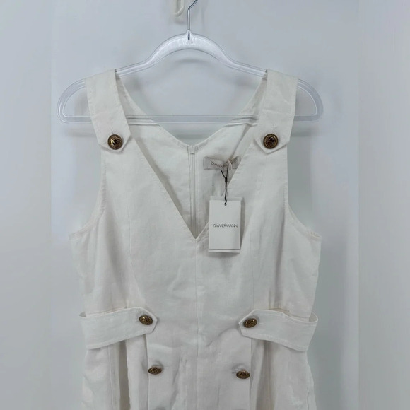 Zimmermann Lovestruck Gold Buttoned Linen Mini Dress Sz 3 US 10 White nwt - Picture 5 of 15